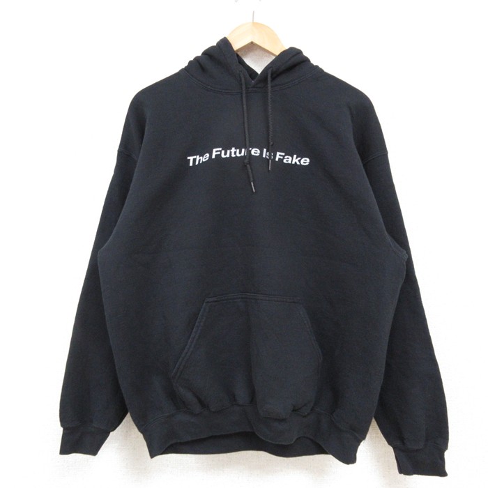 【50%OFF】L★古着 長袖 スウェット パーカー メンズ The Future Is Fake 黒 ブラック 25feb19 中古 スエット トレーナー トップス