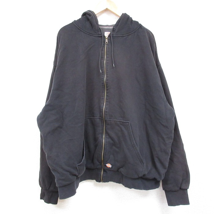 XL★古着 ディッキーズ Dickies 長袖 フルジップ スウェット パーカー メンズ 無地 大きいサイズ 黒 ブラック 内側サーマル 【spe】 25feb19 中古 スエット トレーナー トップス