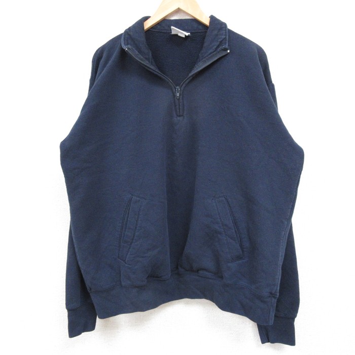 XL★古着 チャンピオン Champion 長袖 ハーフジップ スウェット メンズ 無地 紺 ネイビー 25feb19 中古 スエット トレーナー トップス