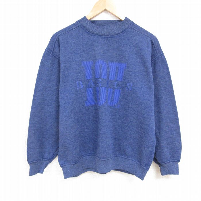 L★古着 IOU 長袖 スウェット メンズ 90年代 90s ワンポイントロゴ クルーネック 紺 ネイビー 霜降り 25feb19 中古 スエット トレーナー トップス