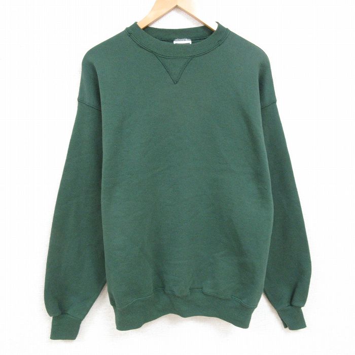 L★古着 ヘインズ Hanes 長袖 スウェット メンズ 90年代 90s 無地 クルーネック USA製 緑 グリーン 25feb19 中古 スエット トレーナー トップス
