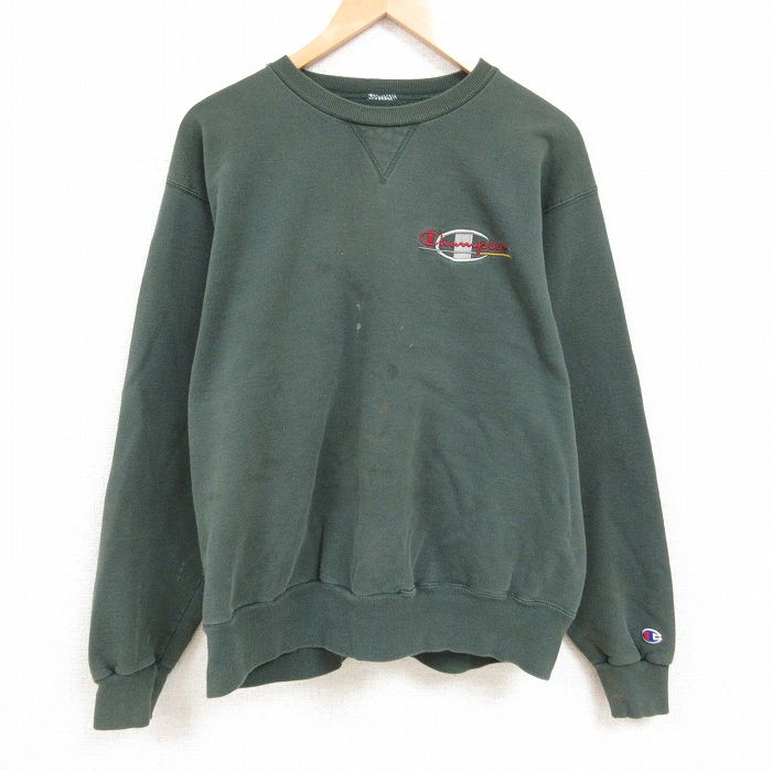 【50%OFF】XL★古着 チャンピオン Champion 長袖 スウェット メンズ 90年代 90s ワンポイントロゴ クルーネック 濃緑 グリーン 25feb19 中古 スエット トレーナー トップス