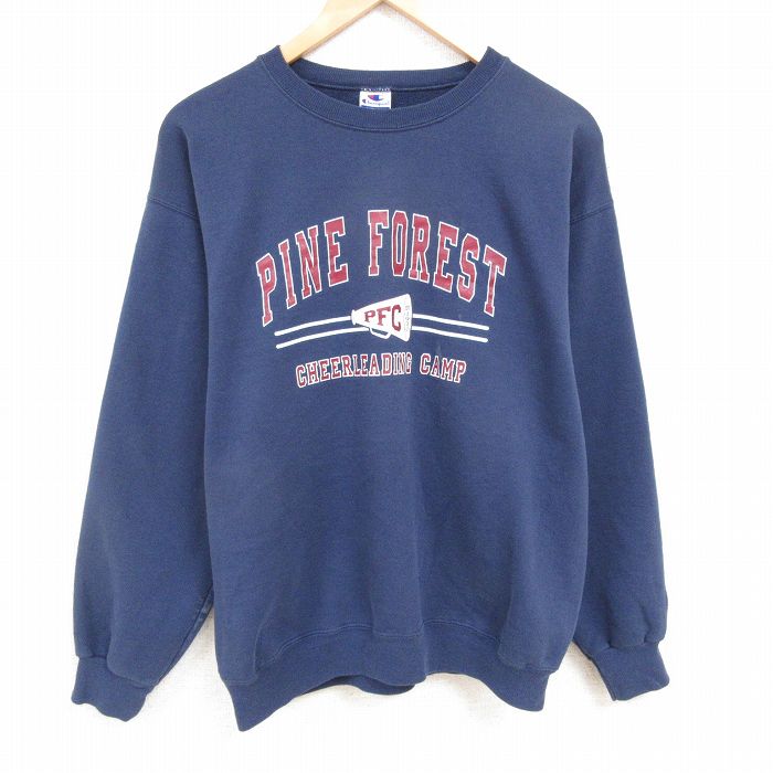 【20%OFF】L★古着 チャンピオン Champion 長袖 スウェット メンズ 90年代 90s パインフォレスト クルーネック 紺 ネイビー 25feb19 中古 スエット トレーナー トップス