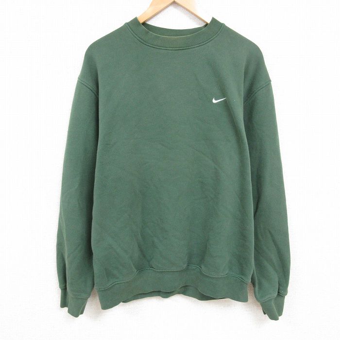XL★古着 ナイキ NIKE 長袖 スウェット メンズ 00年代 00s ワンポイントロゴ 大きいサイズ クルーネック 緑 グリーン 25feb19 中古 スエット トレーナー トップス