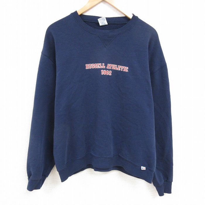 XL★古着 ラッセル 長袖 スウェット メンズ 00年代 00s ビッグロゴ 大きいサイズ クルーネック 紺 ネイビー 25feb19 中古 スエット トレーナー トップス