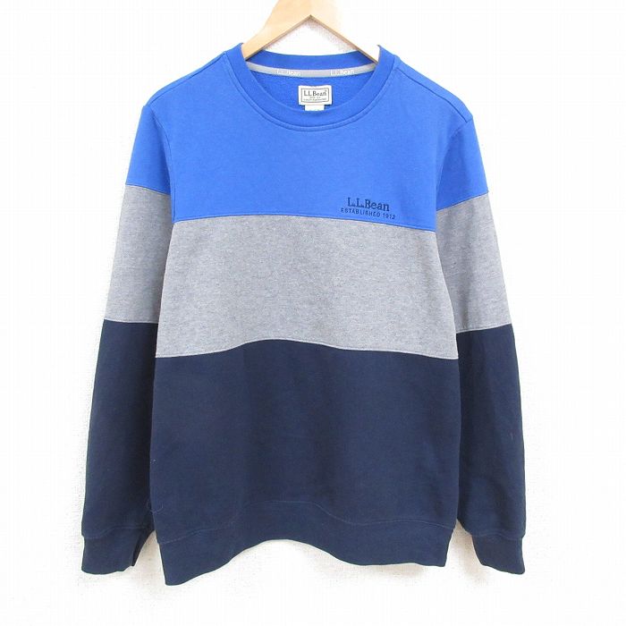 L★古着 エルエルビーン LLBEAN 長袖 スウェット メンズ 00年代 00s ワンポイントロゴ マルチカラー クルーネック 紺他 ネイビー 霜降り 【spe】 25feb19 中古 スエット トレーナー トップス