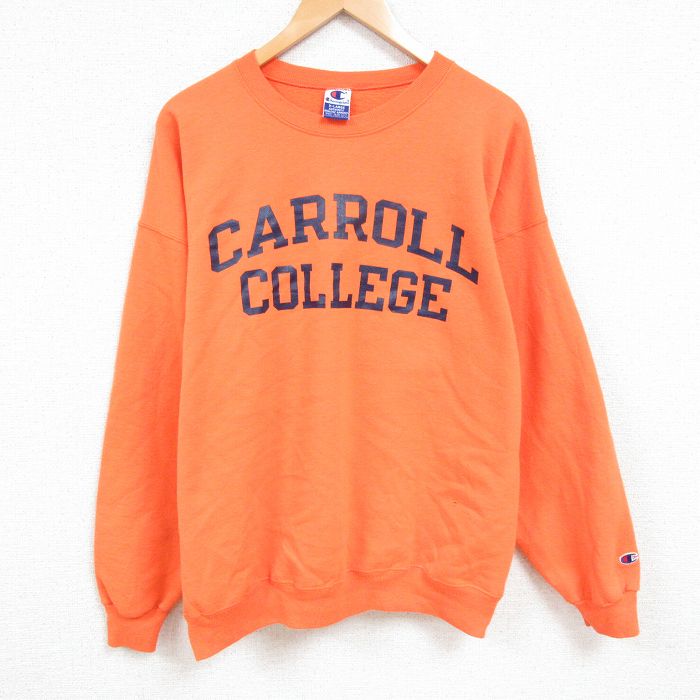 XL★古着 チャンピオン Champion 長袖 スウェット メンズ 00年代 00s キャロル カレッジ 大きいサイズ クルーネック オレンジ 25feb19 中古 スエット トレーナー トップス