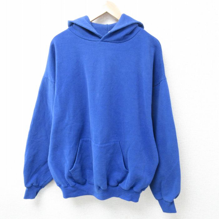 XL★古着 長袖 スウェット パーカー メンズ 90年代 90s 無地 大きいサイズ USA製 青 ブルー 25feb19 中古 スエット トレーナー トップス