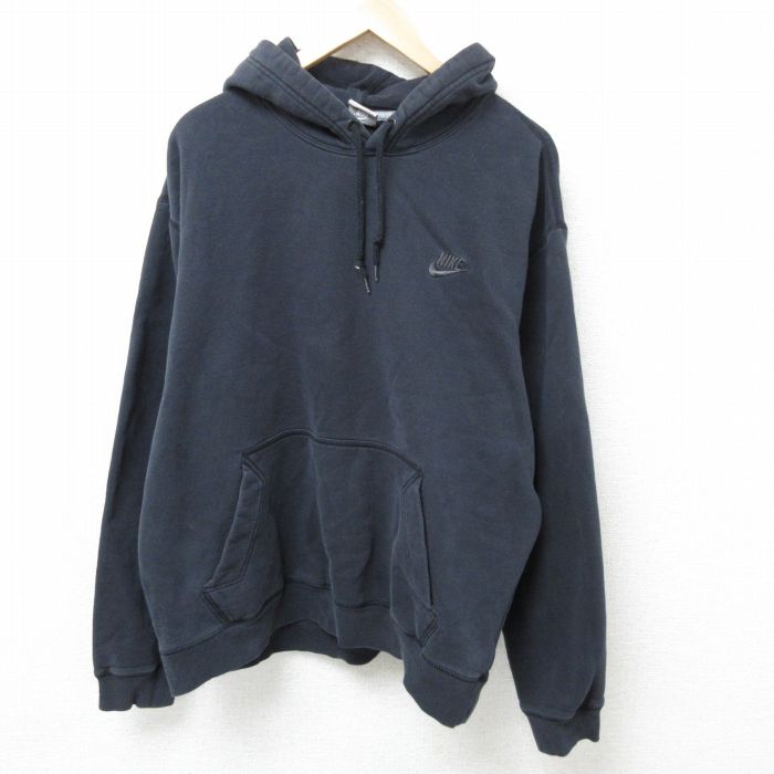 XL★古着 ナイキ NIKE 長袖 スウェット パーカー メンズ ワンポイントロゴ 大きいサイズ 黒 ブラック 25feb19 中古 スエット トレーナー トップス