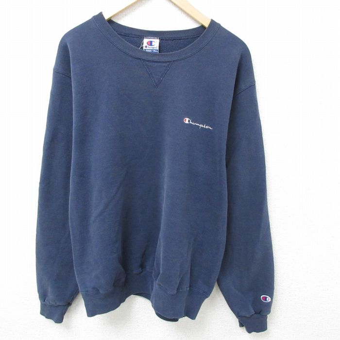 L★古着 チャンピオン Champion 長袖 スウェット メンズ 90年代 90s ワンポイントロゴ クルーネック 紺 ネイビー 25feb19 中古 スエット トレーナー トップス