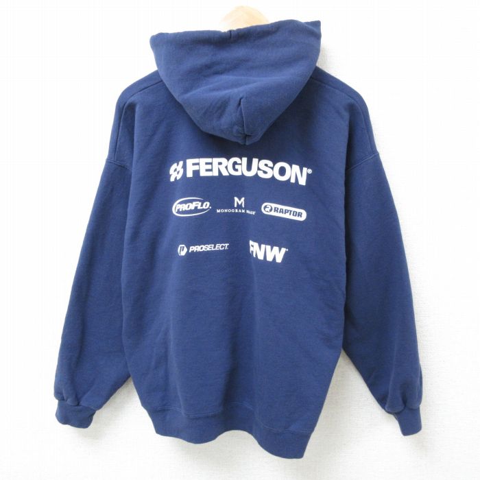 XL★古着 ヘインズ Hanes 長袖 スウェット パーカー メンズ 00年代 00s 企業広告 紺 ネイビー 25feb19 中古 スエット トレーナー トップス