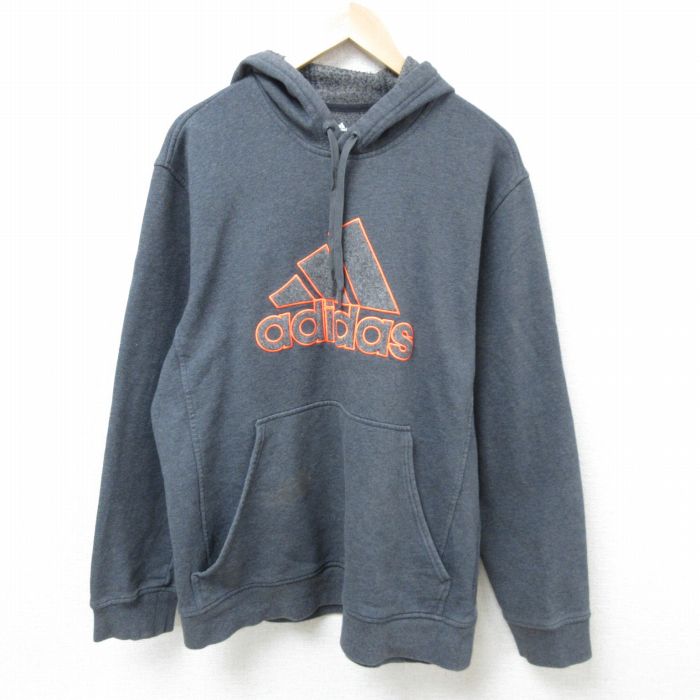 【20%OFF】XL★古着 アディダス adidas 長袖 スウェット パーカー メンズ ビッグロゴ クルーネック 濃グレー 霜降り 25feb19 中古 スエット トレーナー トップス