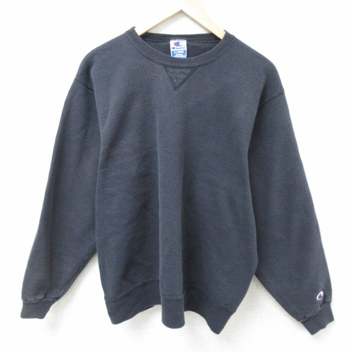 L★古着 チャンピオン Champion 長袖 スウェット メンズ 90年代 90s 無地 クルーネック USA製 黒 ブラック 25feb19 中古 スエット トレーナー トップス