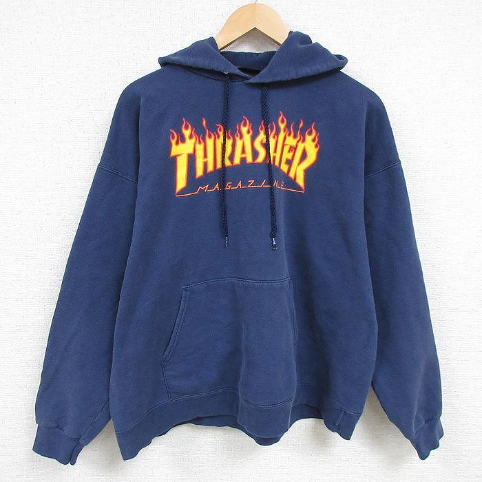 XL★古着 スラッシャー 長袖 スウェット パーカー メンズ 00年代 00s 紺 ネイビー 25feb20 中古 スエット トレーナー トップス