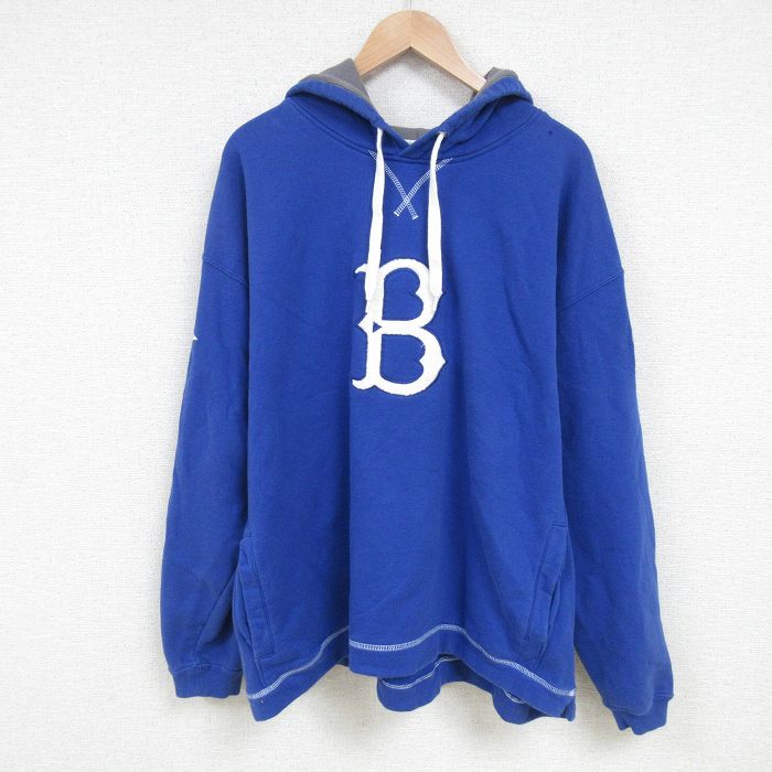 XL★古着 マジェスティック 長袖 スウェット パーカー メンズ 00年代 00s MLB ロサンゼルスドジャース B 刺繍 大きいサイズ 青 ブルー フード内側サーマル メジャーリーグ ベースボール 野球 25feb20 中古 スエット トレーナー トップス