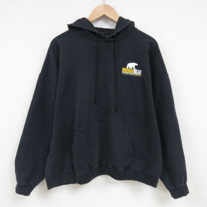 XL★古着 ヘインズ Hanes 長袖 スウェット パーカー メンズ 00年代 00s クマ 大きいサイズ クルーネック 黒 ブラック 25feb20 中古 スエット トレーナー トップス