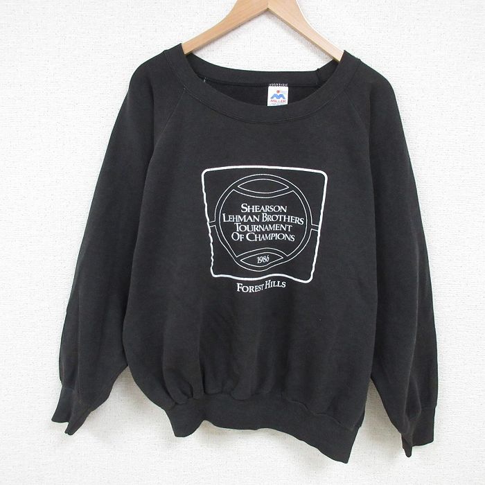 【20%OFF】XL★古着 長袖 スウェット メンズ 80年代 80s FOREST HILLS クルーネック USA製 黒 ブラック 25feb20 中古 スエット トレーナー トップス
