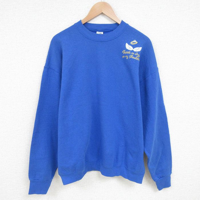 XL★古着 フルーツオブザルーム 長袖 スウェット メンズ 90年代 90s 羽根 クルーネック USA製 青 ブルー 25feb20 中古 スエット トレーナー トップス