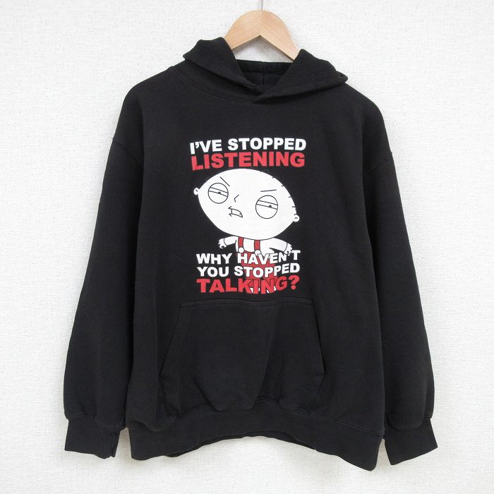 【50%OFF】XL★古着 長袖 スウェット パーカー メンズ ファミリーガイ ステューウィー 黒 ブラック 25feb20 中古 スエット トレーナー トップス