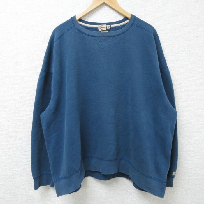XL★古着 ラッセル 長袖 スウェット メンズ 無地 大きいサイズ クルーネック 青 ブルー 25feb26 中古 スエット トレーナー トップス