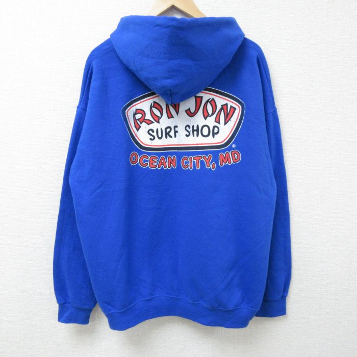 XL★古着 ロンジョン 長袖 スウェット パーカー メンズ ビッグロゴ 大きいサイズ 青 ブルー 25feb26 中古 スエット トレーナー トップス