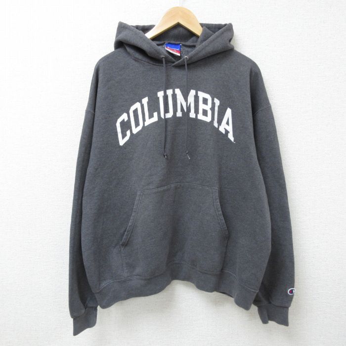 XL★古着 チャンピオン Champion 長袖 スウェット パーカー メンズ 00年代 00s コロンビア COLUMBIA 大きいサイズ 濃グレー 霜降り 25feb26 中古 スエット トレーナー トップス