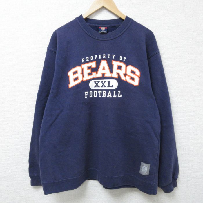 XL★古着 リーボック REEBOK 長袖 スウェット メンズ 00年代 00s NFL シカゴベアーズ クルーネック 紺 ネイビー アメフト スーパーボウル 25feb26 中古 スエット トレーナー トップス