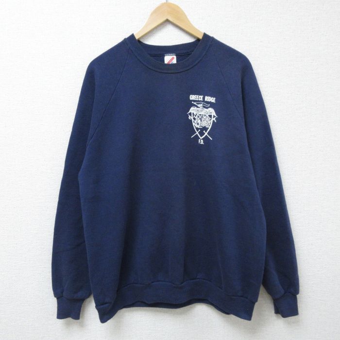 XL★古着 ジャージーズ 長袖 スウェット メンズ 80年代 80s GREECE RIDGE ラグラン クルーネック USA製 紺 ネイビー 25feb26 中古 スエット トレーナー トップス
