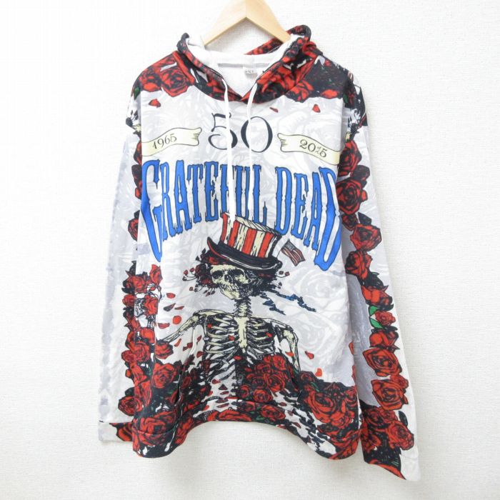 XL★古着 長袖 ロック バンド スウェット パーカー メンズ グレイトフルデッド 総柄 大きいサイズ クルーネック 白 ホワイト 【spe】 25feb20 中古 スエット トレーナー トップス