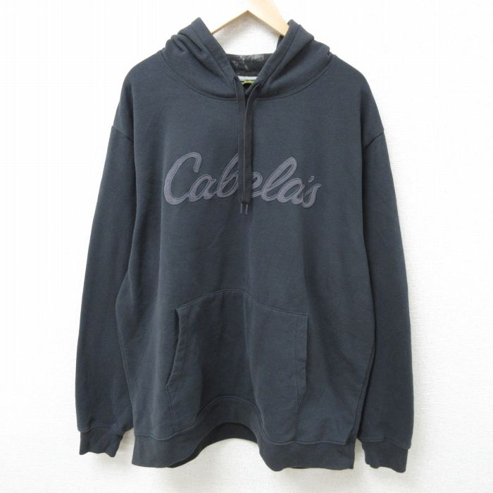 XL★古着 カベラス 長袖 スウェット パーカー メンズ ビッグロゴ 刺繍 大きいサイズ 黒 ブラック 25feb20 中古 スエット トレーナー トップス
