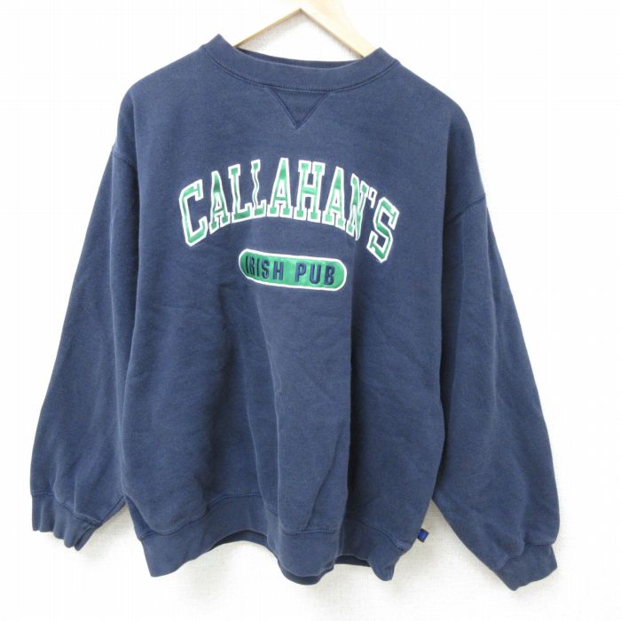 XL★古着 ホロウェイ 長袖 スウェット メンズ 00年代 00s CALLAHANS 刺繍 大きいサイズ クルーネック 紺 ネイビー 25feb20 中古 スエット トレーナー トップス