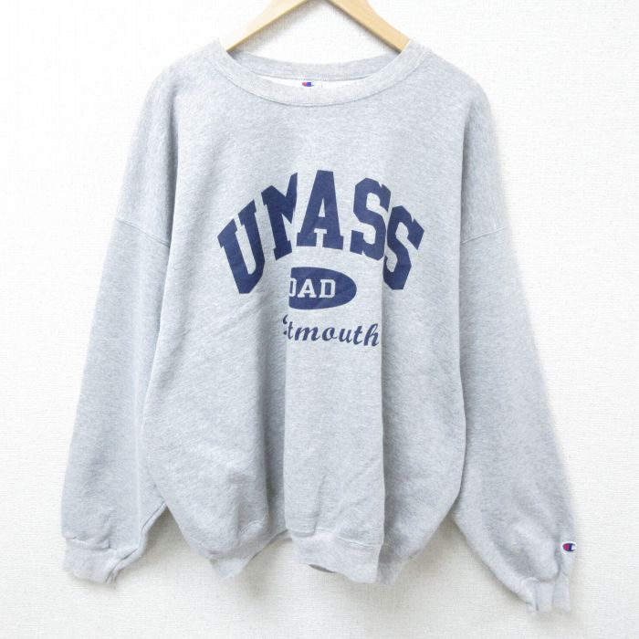 XL★古着 チャンピオン Champion 長袖 スウェット メンズ 90年代 90s UMASS 大きいサイズ クルーネック グレー 霜降り 25feb20 中古 スエット トレーナー トップス
