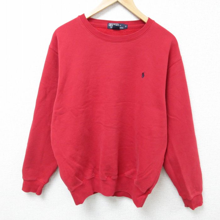 XL★古着 ラルフローレン Ralph Lauren 長袖 ブランド スウェット メンズ 90年代 90s ワンポイントロゴ クルーネック 赤 レッド 25feb20 中古 スエット トレーナー トップス