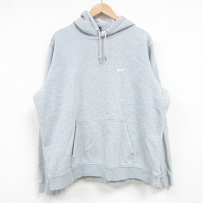 XL★古着 ナイキ NIKE 長袖 スウェット パーカー メンズ ワンポイントロゴ 大きいサイズ グレー 霜降り 25feb20 中古 スエット トレーナー トップス