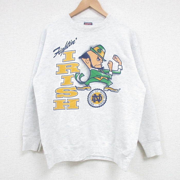 M★古着 長袖 スウェット メンズ 90年代 90s IRISH クルーネック USA製 薄グレー 霜降り 25feb20 中古 スエット トレーナー トップス
