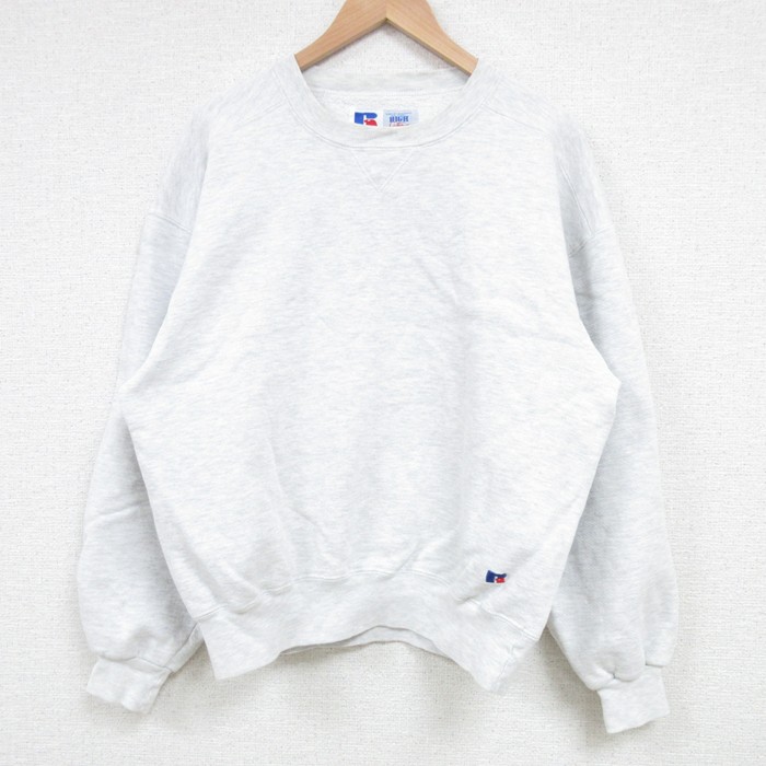 L★古着 ラッセル 長袖 スウェット メンズ 90年代 90s 無地 クルーネック USA製 薄グレー 霜降り 【spe】 25feb20 中古 スエット トレーナー トップス