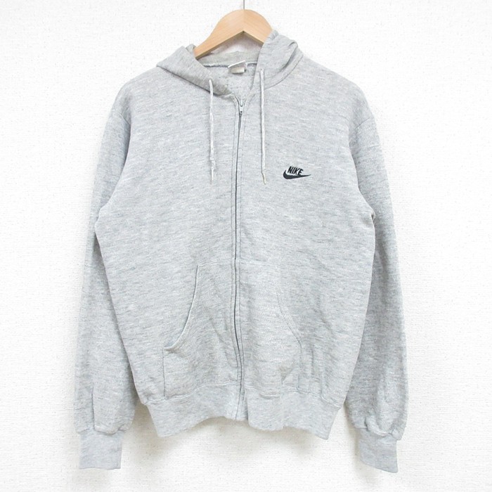 M★古着 ナイキ NIKE 長袖 フルジップ スウェット パーカー メンズ 90年代 90s ワンポイントロゴ グレー 霜降り 25feb20 中古 スエット トレーナー トップス