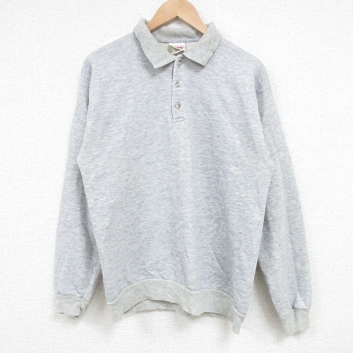 M★古着 長袖 スウェット メンズ 80年代 80s 無地 襟付き USA製 グレー 霜降り 25feb20 中古 スエット トレーナー トップス