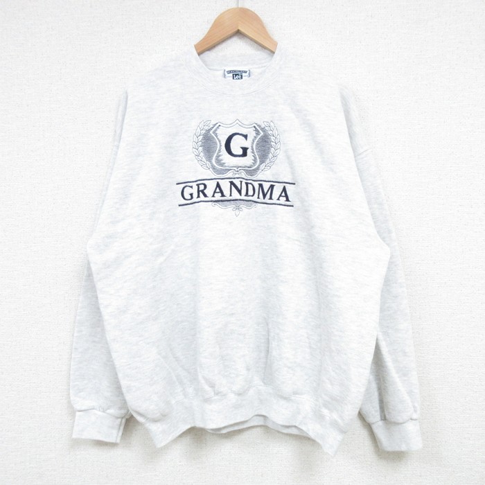 XL★古着 リー Lee 長袖 スウェット メンズ 90年代 90s GRANDMA 刺繍 クルーネック USA製 薄グレー 霜降り 25feb20 中古 スエット トレーナー トップス