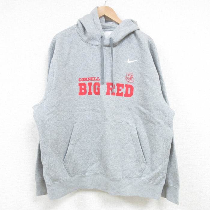 XL★古着 ナイキ NIKE 長袖 スウェット パーカー メンズ BIG RED グレー 霜降り 25feb20 中古 スエット トレーナー トップス