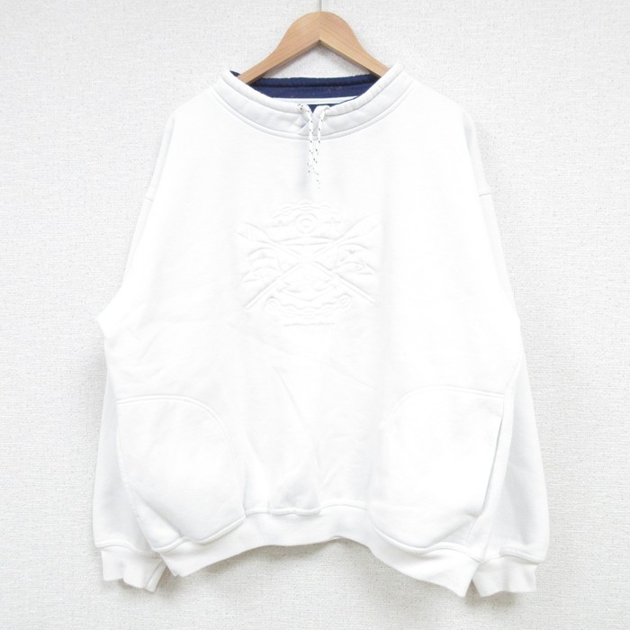 XL★古着 長袖 スウェット メンズ 00年代 00s イカリ ボストン モックネック 白 ホワイト 25feb20 中古 スエット トレーナー トップス