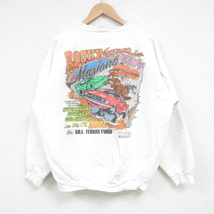 L★古着 ヘインズ Hanes 長袖 スウェット メンズ 00年代 00s 車 ROCKY MOUNTAIN クルーネック 白 ホワイト 25feb20 中古 スエット トレーナー トップス