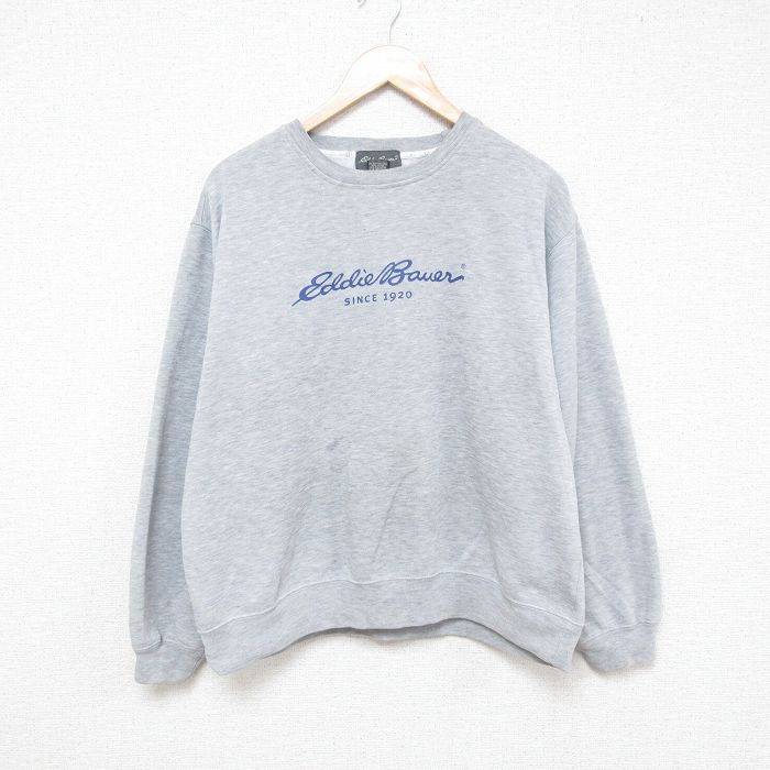 XL★古着 エディーバウアー Eddie Bauer 長袖 スウェット メンズ 00年代 00s ビッグロゴ クルーネック グレー 霜降り 25feb21 中古 スエット トレーナー トップス