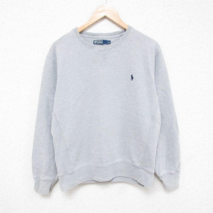 L★古着 ラルフローレン Ralph Lauren 長袖 スウェット メンズ 90年代 90s ワンポイントロゴ クルーネック グレー 霜降り 25feb21 中古 スエット トレーナー トップス