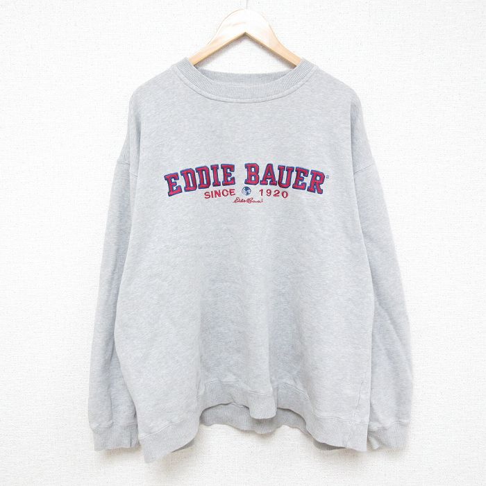 XL★古着 エディーバウアー Eddie Bauer 長袖 スウェット メンズ 00年代 00s EBTEK ビッグロゴ 刺繍 大きいサイズ クルーネック グレー 霜降り 【spe】 25feb21 中古 スエット トレーナー トップス