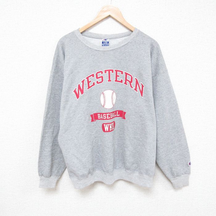 XL★古着 チャンピオン Champion 長袖 スウェット メンズ 00年代 00s ベースボール クルーネック グレー 霜降り 25feb21 中古 スエット トレーナー トップス