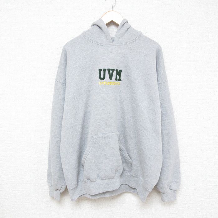 XL★古着 長袖 スウェット パーカー メンズ 90年代 90s UVM 刺繍 大きいサイズ グレー 霜降り 25feb21 中古 スエット トレーナー トップス