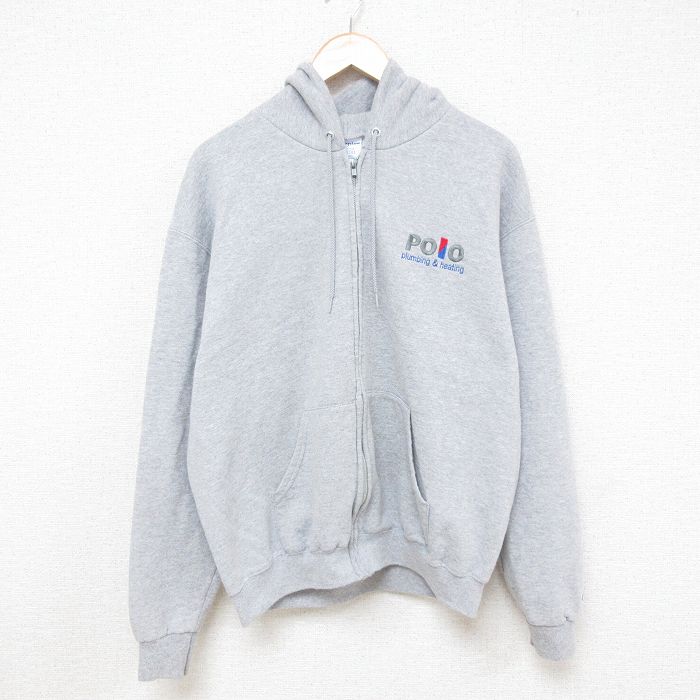 【50%OFF】XL★古着 長袖 フルジップ スウェット パーカー メンズ Polo グレー 霜降り 25feb21 中古 スエット トレーナー トップス