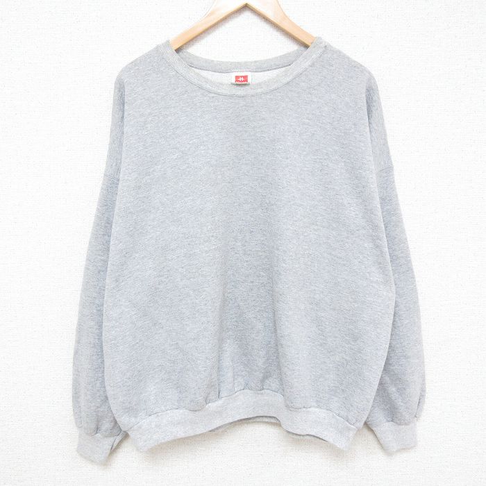 【50%OFF】XL★古着 ヘインズ Hanes 長袖 スウェット メンズ 00年代 00s 無地 大きいサイズ クルーネック グレー 霜降り 25feb21 中古 スエット トレーナー トップス