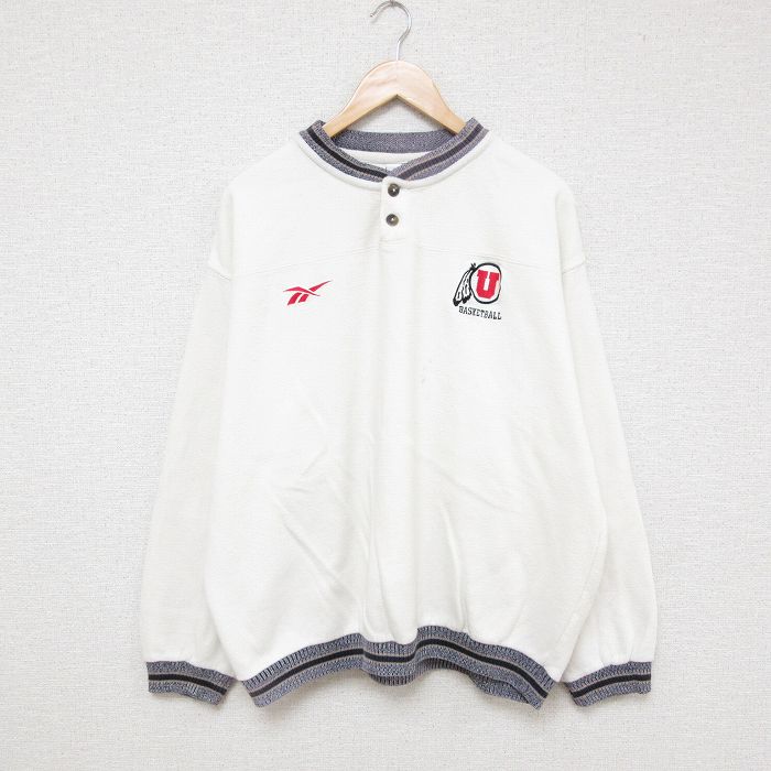 【50%OFF】XL★古着 長袖 トップス メンズ 90年代 90s バスケットボール 大きいサイズ コットン ヘンリーネック USA製 白 ホワイト 25feb21 中古 スエット トレーナー